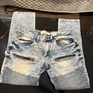 Jeanius Blue Acid Wash Jeans with Zipper Details